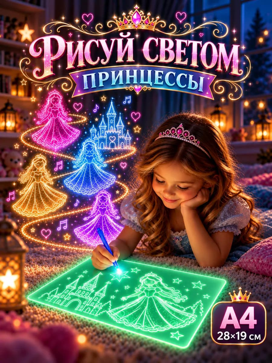 Планшет для рисования светом Принцессы А4