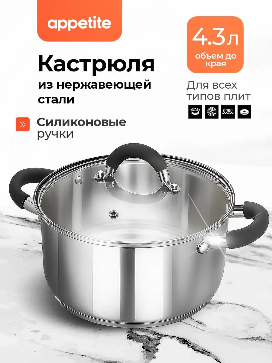 Кастрюля с крышкой из нержавеющей стали 4,3 л