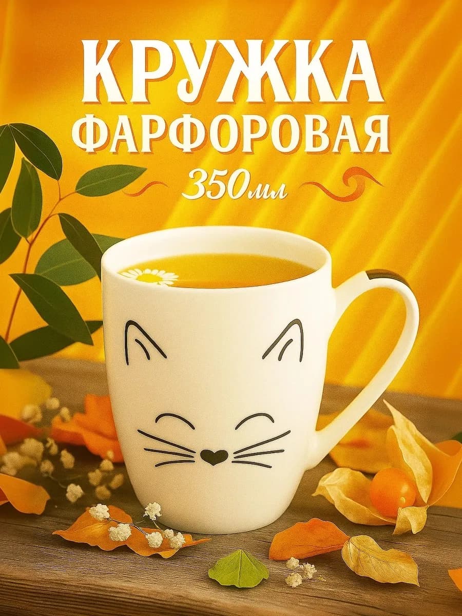 Кружка для чая и кофе «Белый кот» 350 мл подарочная - фото 1