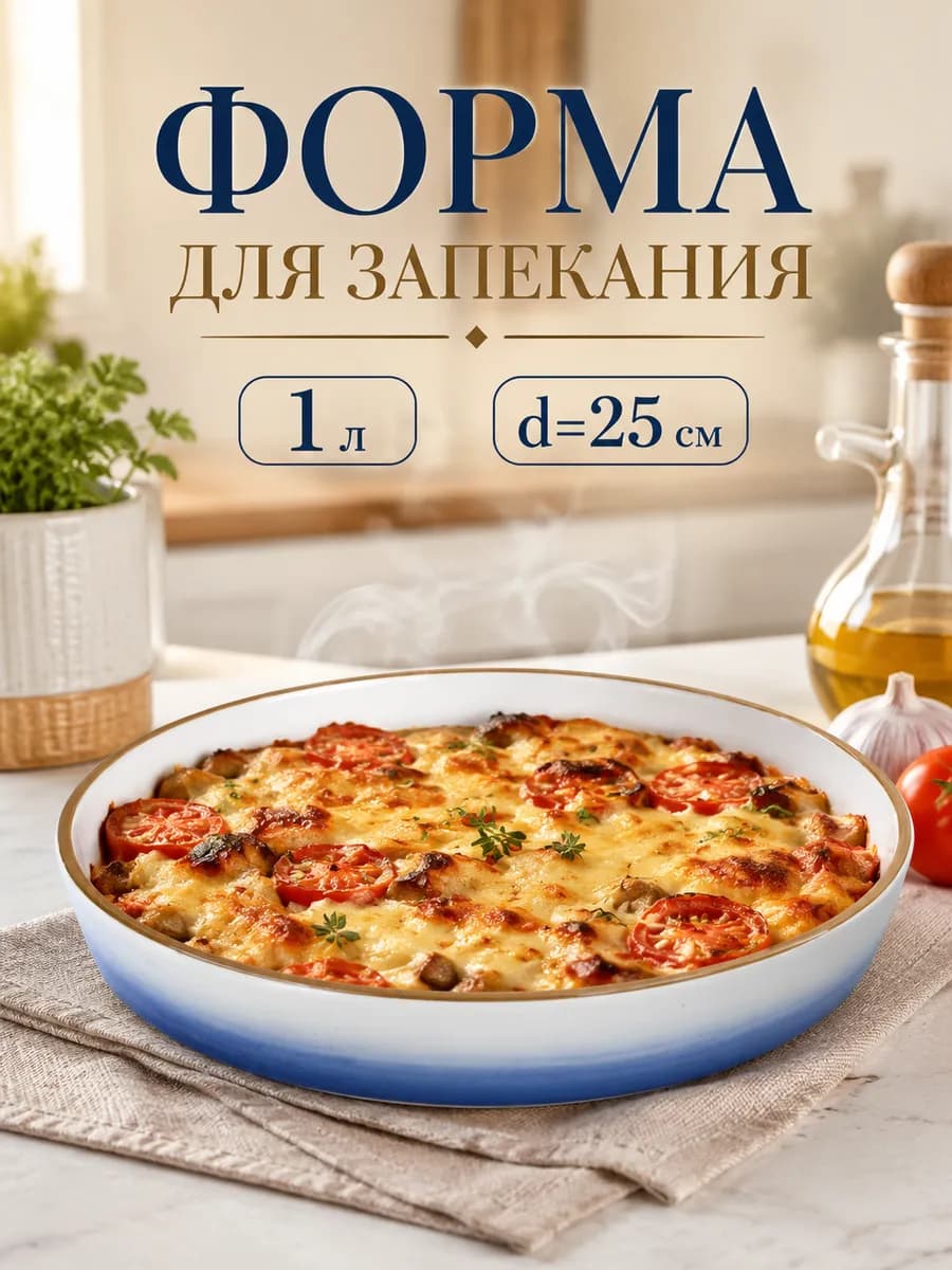 Форма для запекания 1 л, d=25 см, с ручками