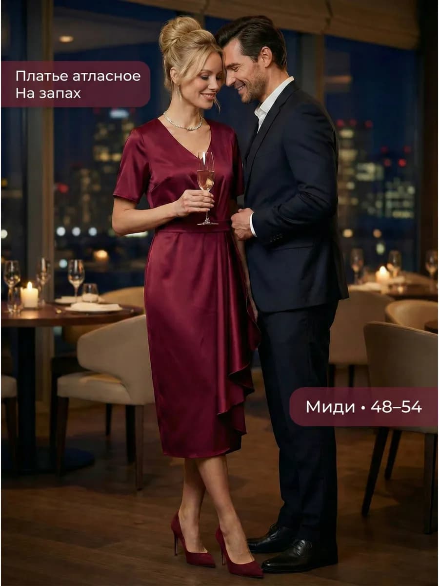 Платье праздничное атласное на запах