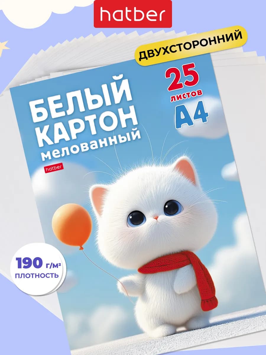 Белый картон 25 листов А4 двусторонний в папке
