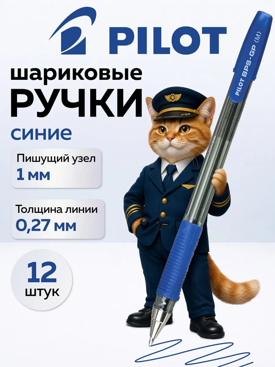 Ручка шариковая 12 шт, синие масляные чернила