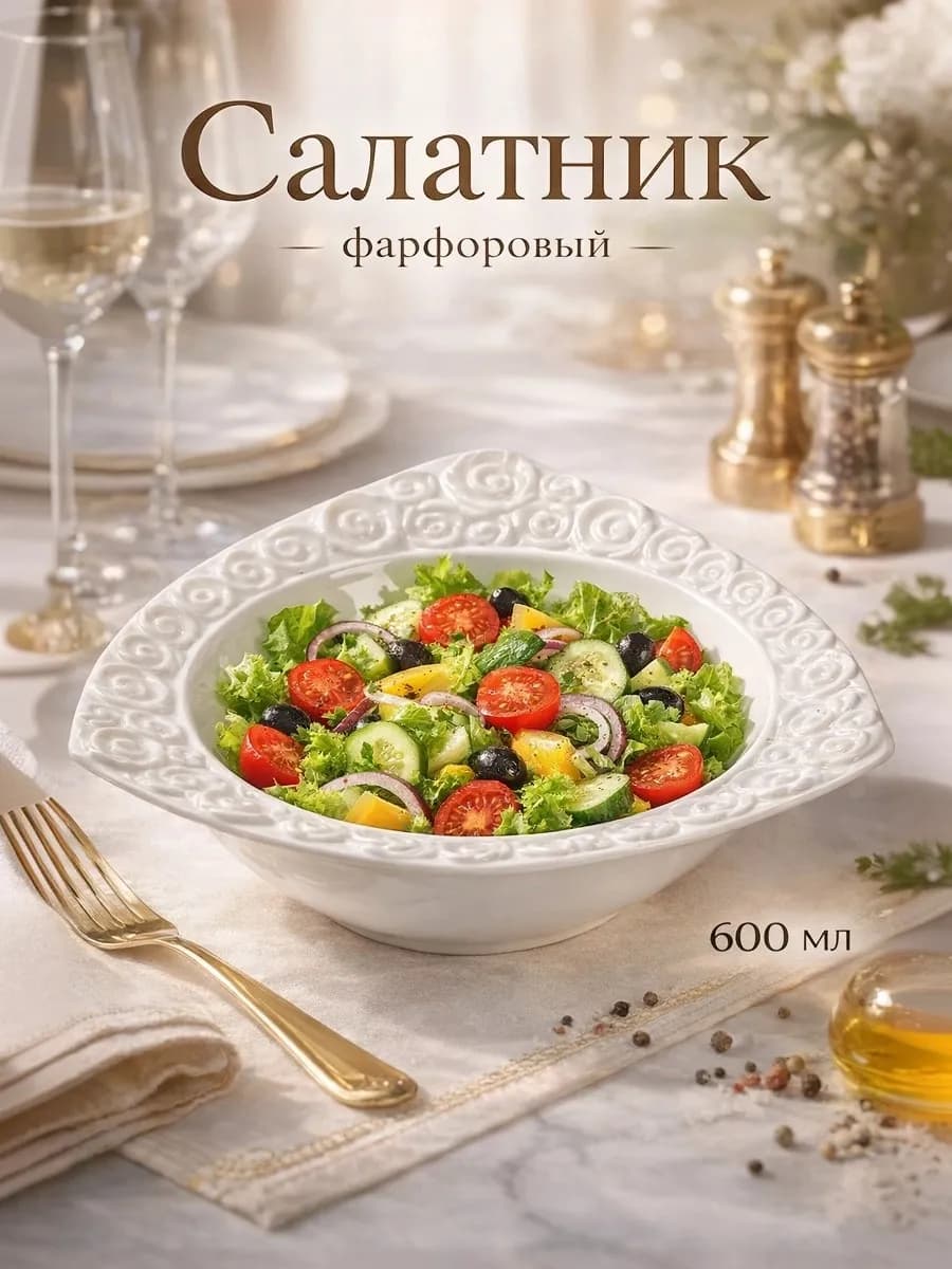 Салатник фарфоровый 600 мл "Роза" 23х6 см
