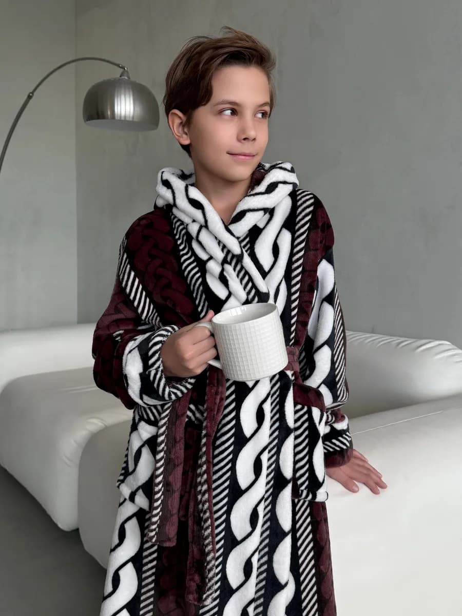 Подростковый халат теплый с капюшоном махровый домашний