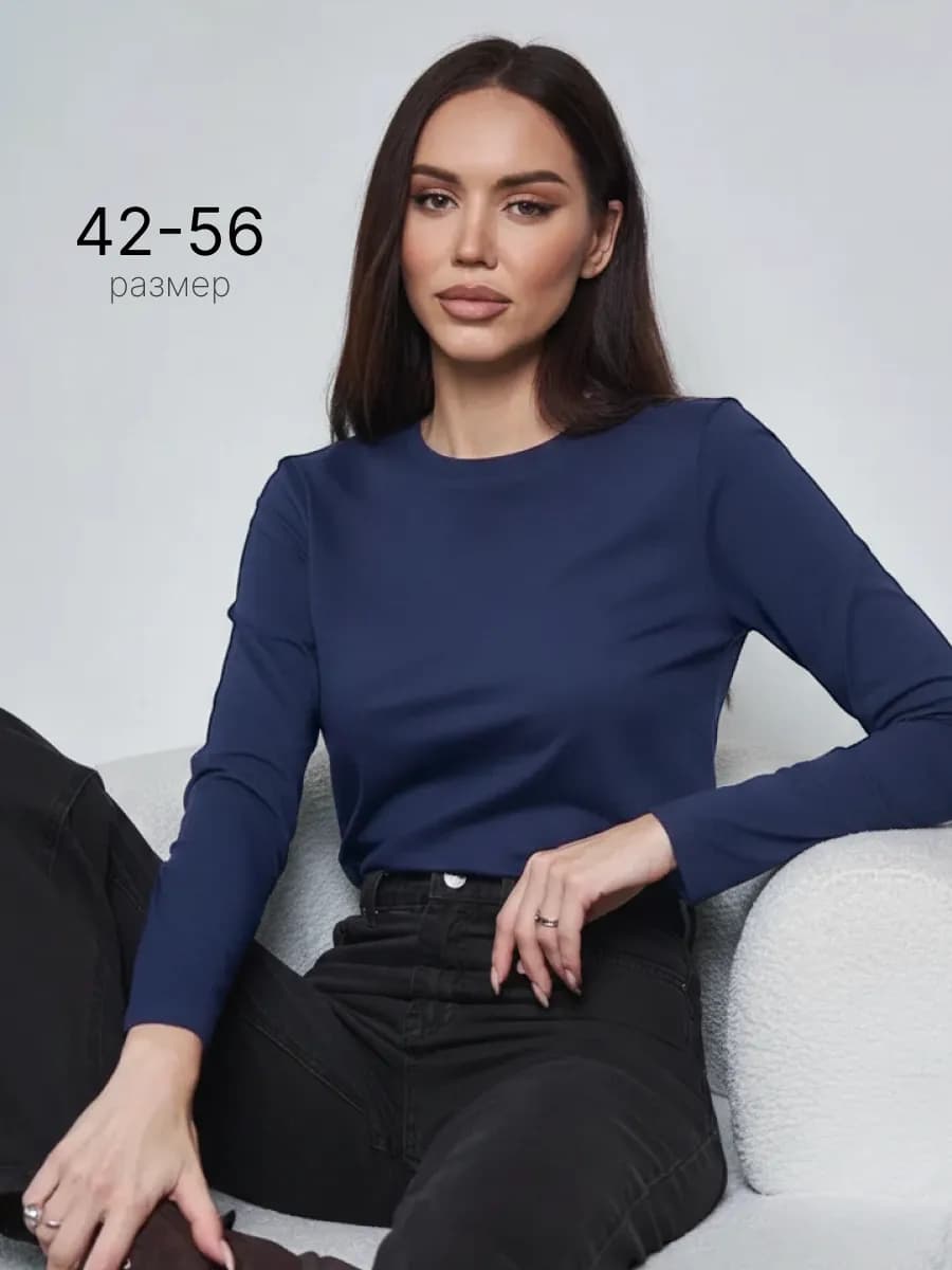 Лонгслив хлопок однотонный с длинным рукавом - фото 1