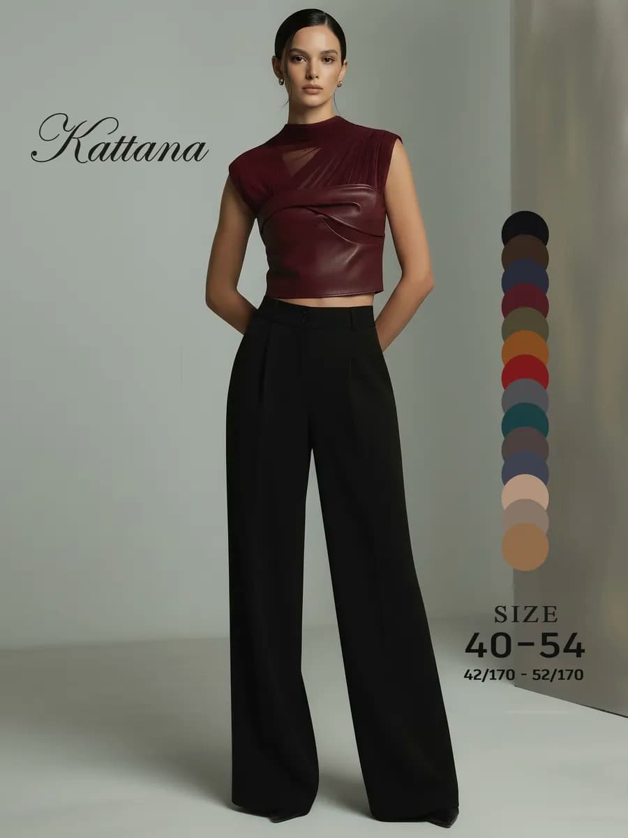 Брюки палаццо широкие с высокой посадкой - фото 1