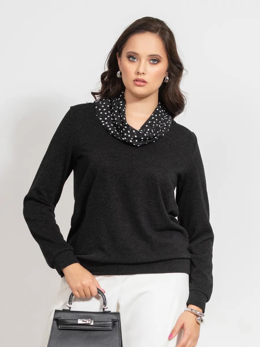 Джемпер теплый с шифоновым снудом