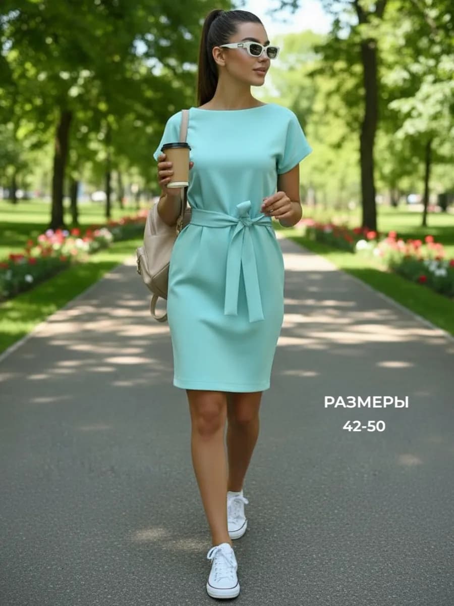 Платье офисное летнее повседневное с поясом