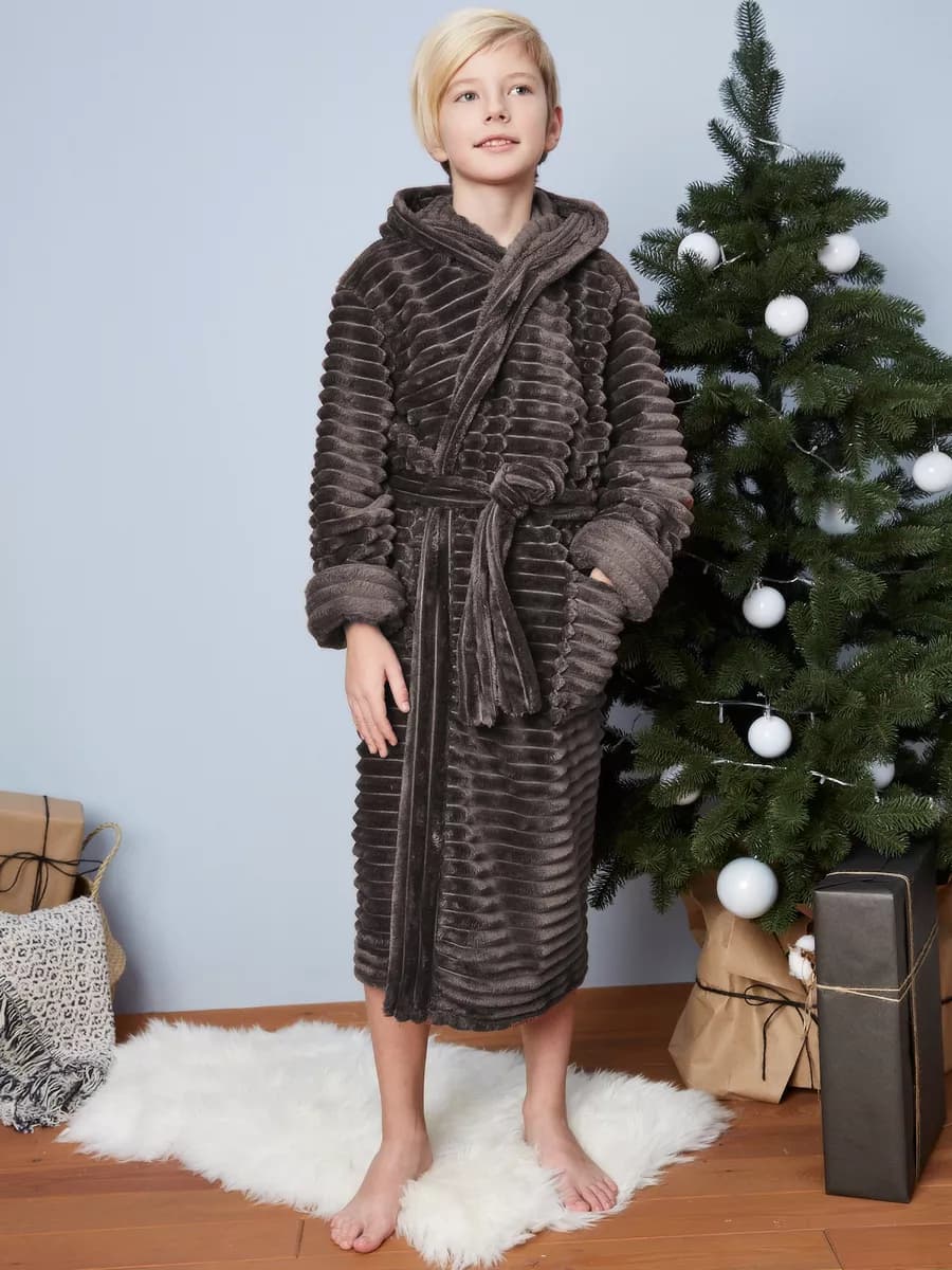 Подростковый халат теплый с капюшоном махровый домашний