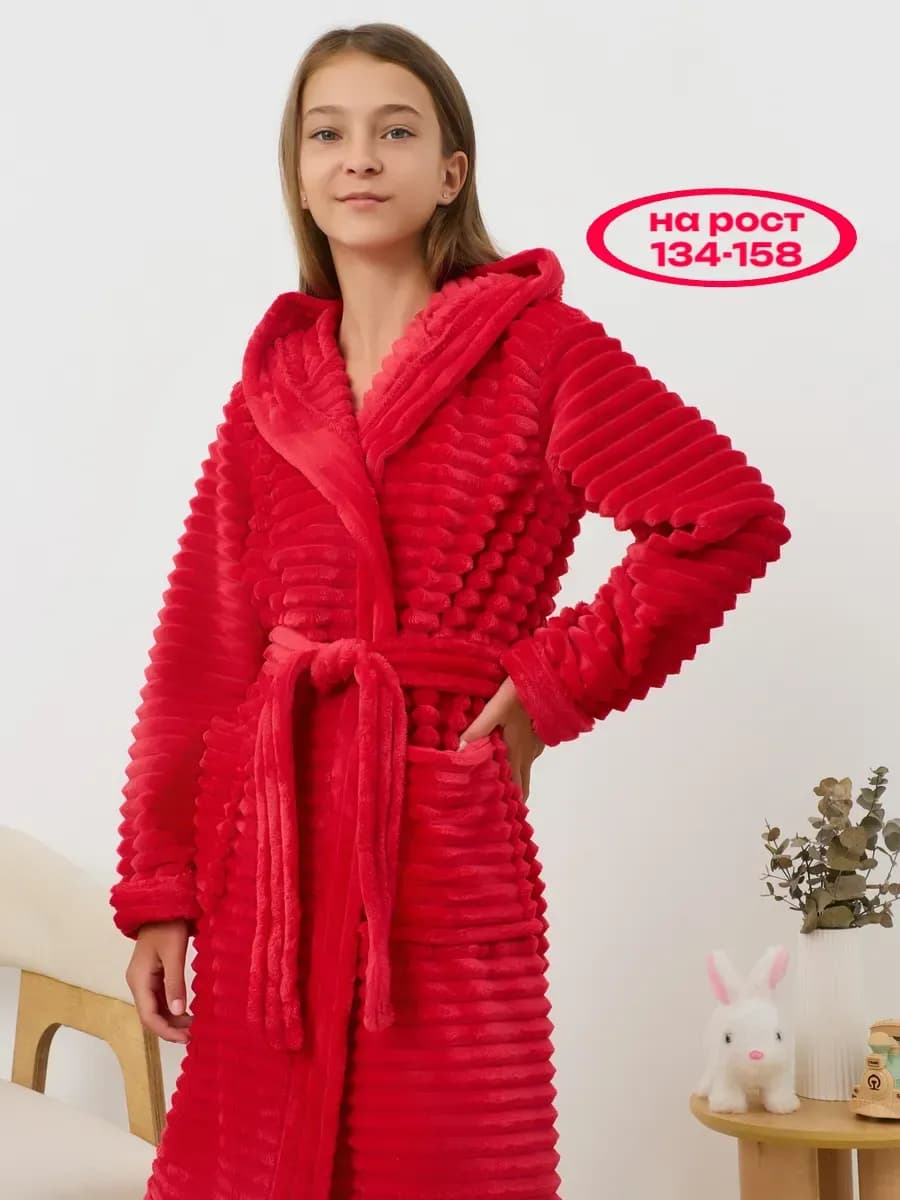 Махровый халат с капюшоном теплый