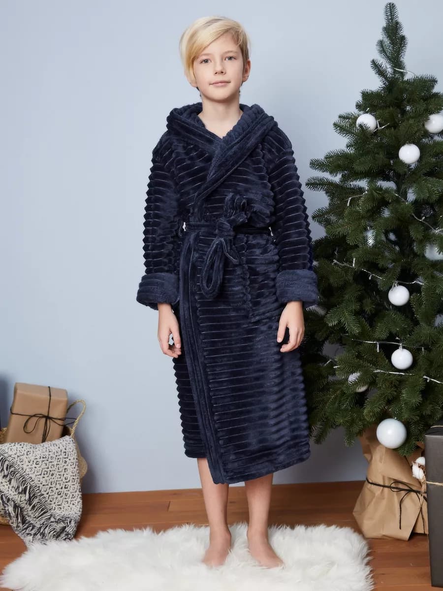 Подростковый халат теплый с капюшоном махровый домашний
