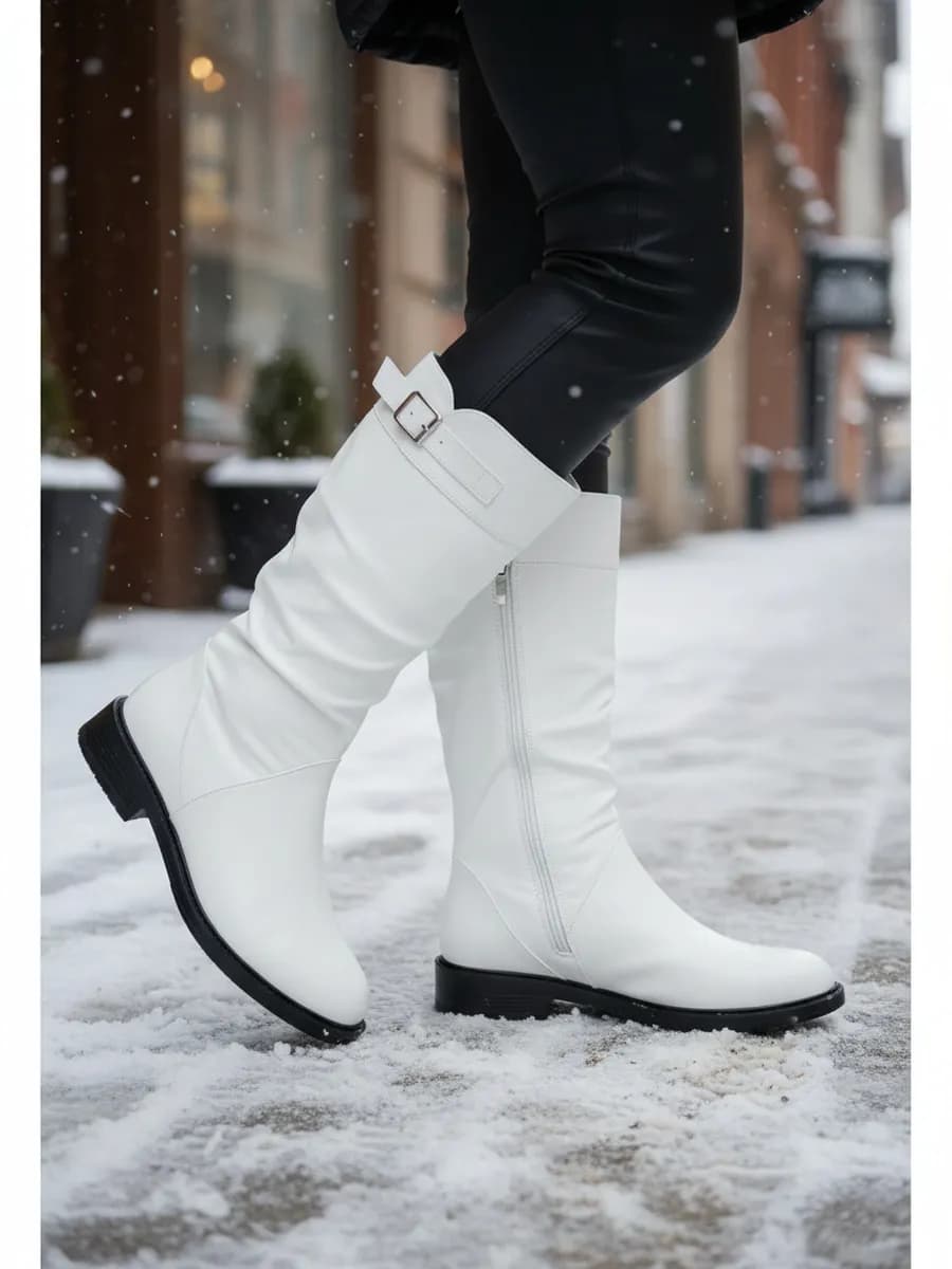 Зимние белые сапоги из натуральной кожи - фото 1