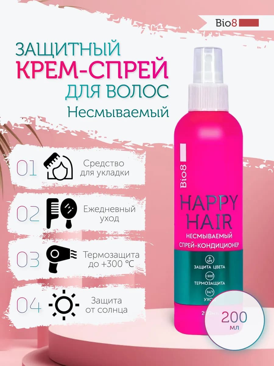 Крем спрей для волос несмываемый термозащита и объем SPF 8