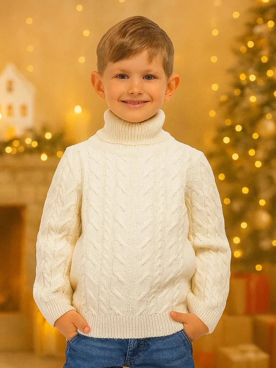 Свитер вязаный с высоким горлом теплый