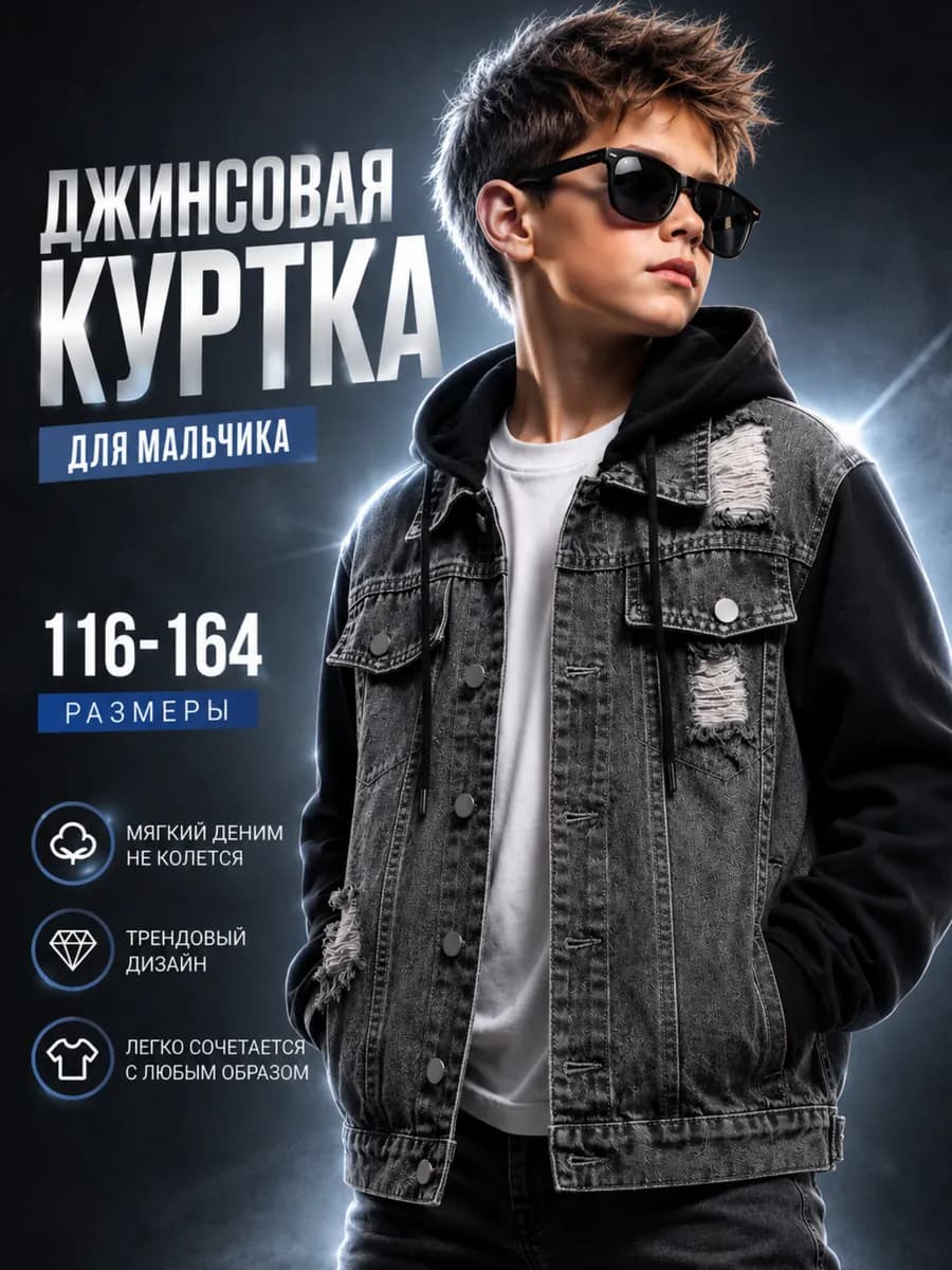 Джинсовая куртка с капюшоном