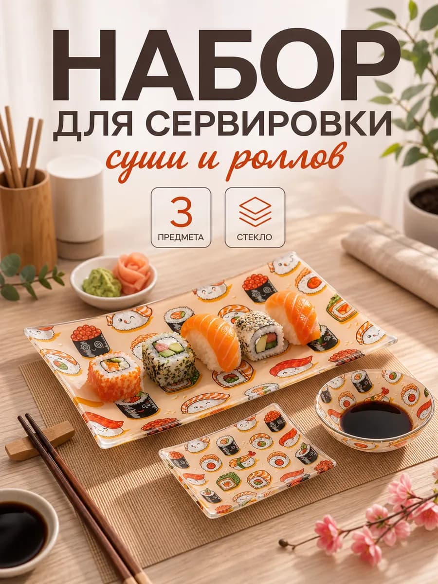 Набор сервировочной посуды для суши и роллов, 3 предмета