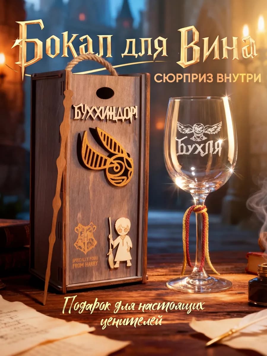 Бокал для вина Гарри Поттер с надписью Бухля