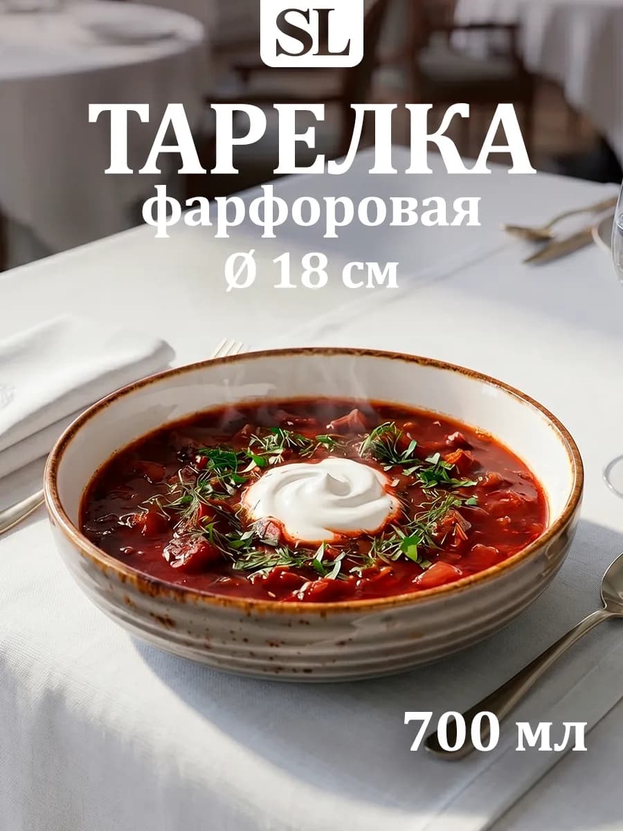 Тарелка глубокая суповая фарфоровая «Церера» 700 мл d=18 см