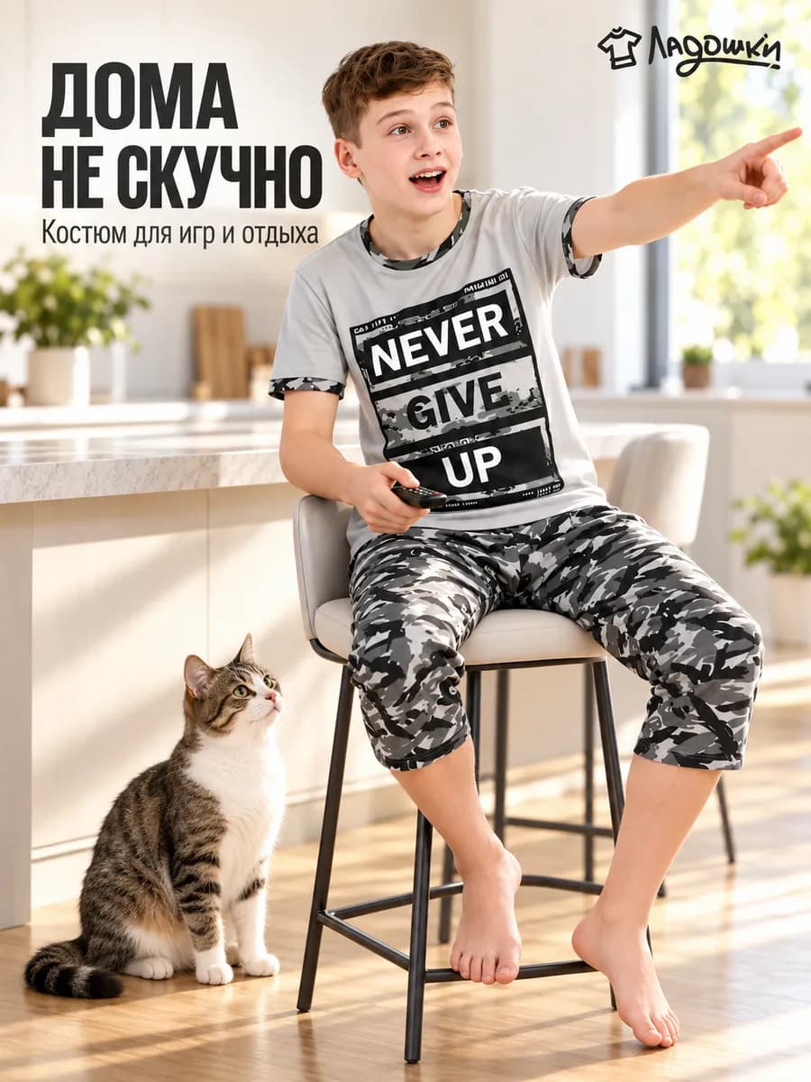 Костюм домашний хлопковый для подростка футболка и шорты