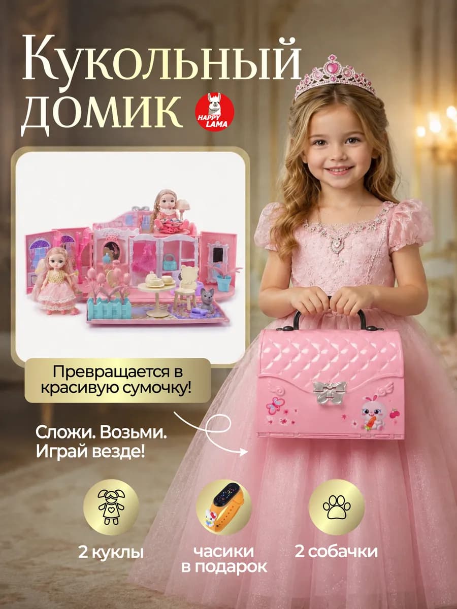 Кукольный домик сумка с мебелью и куклами 49 предметов