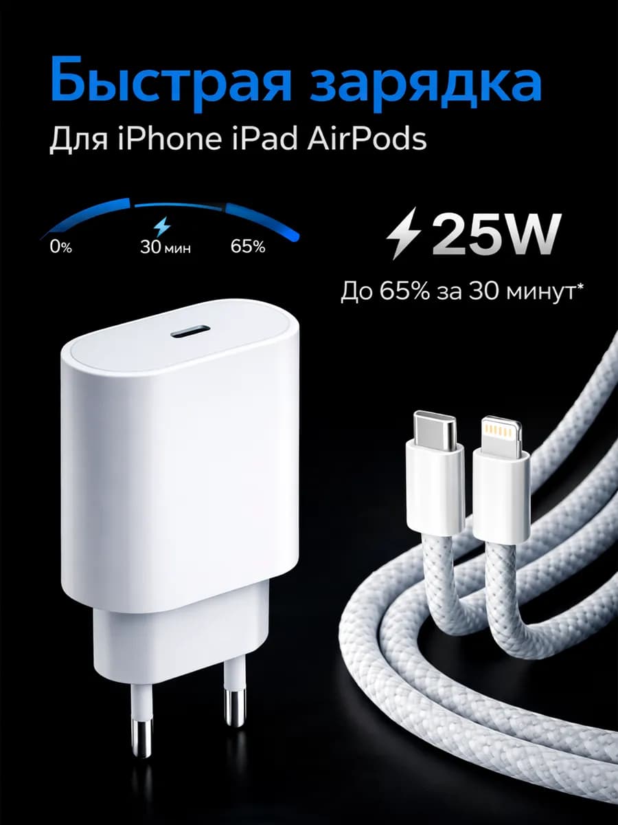 Быстрая зарядка для iPhone кабель type-c lightning