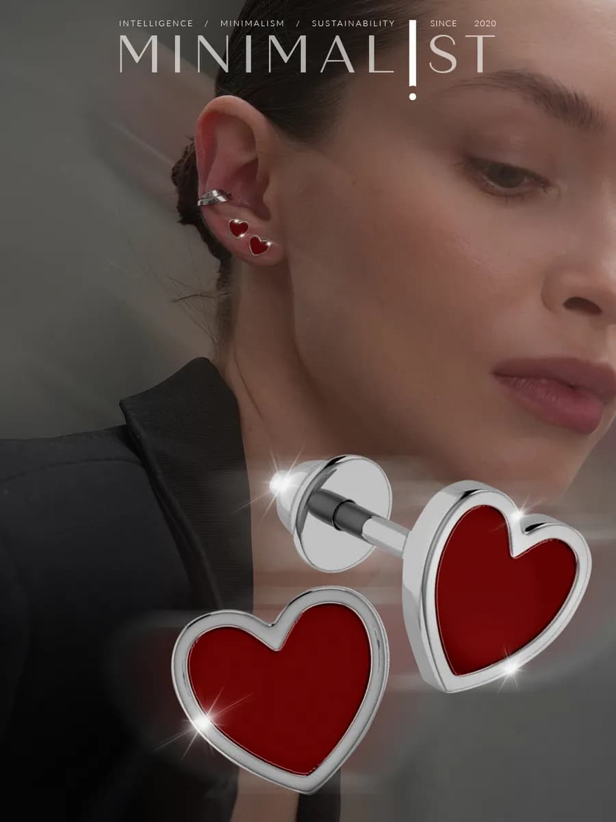 Серьги пусеты серебро 925 гвоздики сердечки с замком гвоздик - фото 1