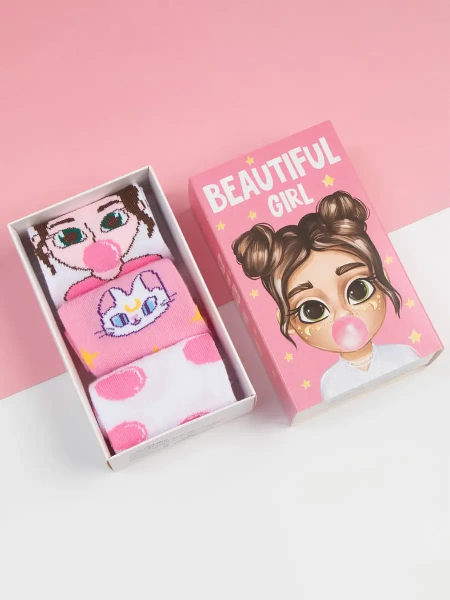 Носки для девочки 3 пары спортивные высокие подарок ребенку