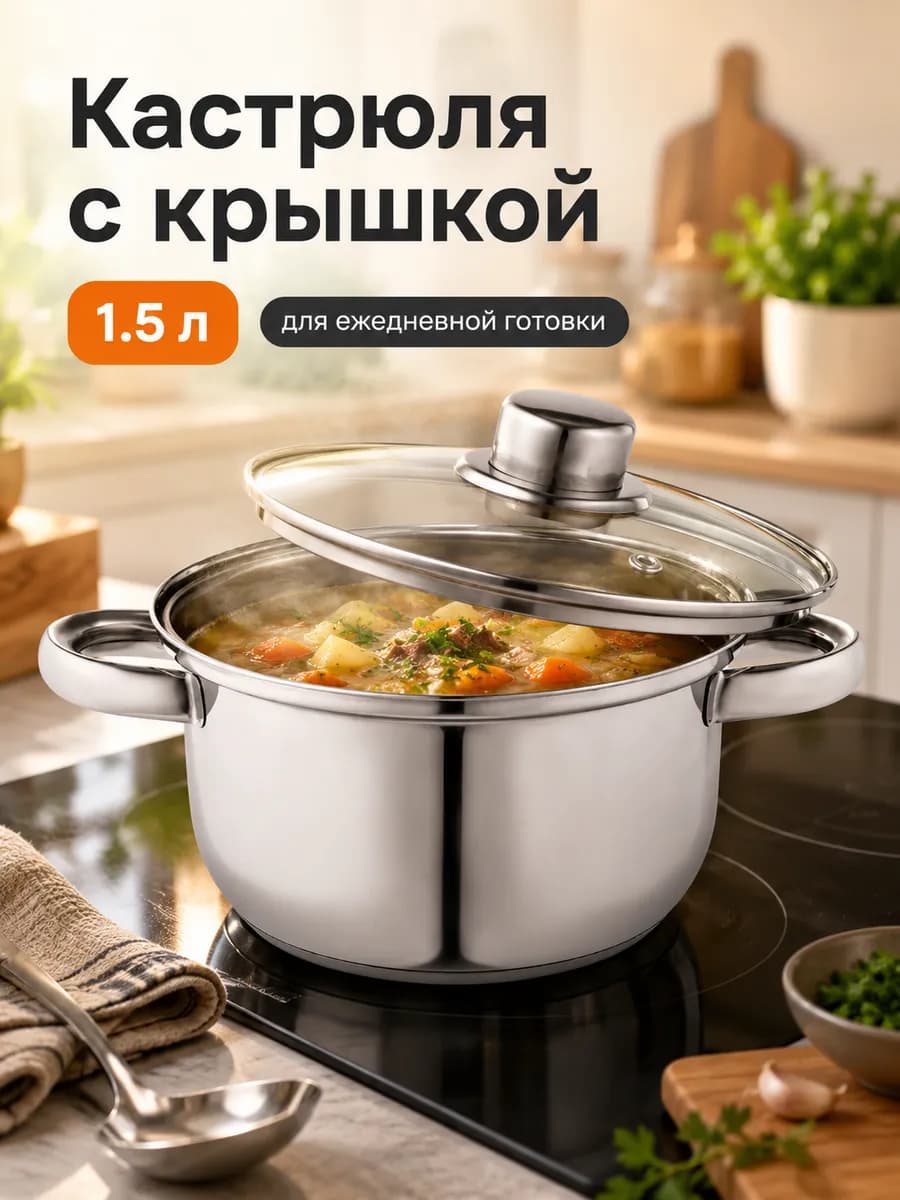 Кастрюля с крышкой, 1.5 л