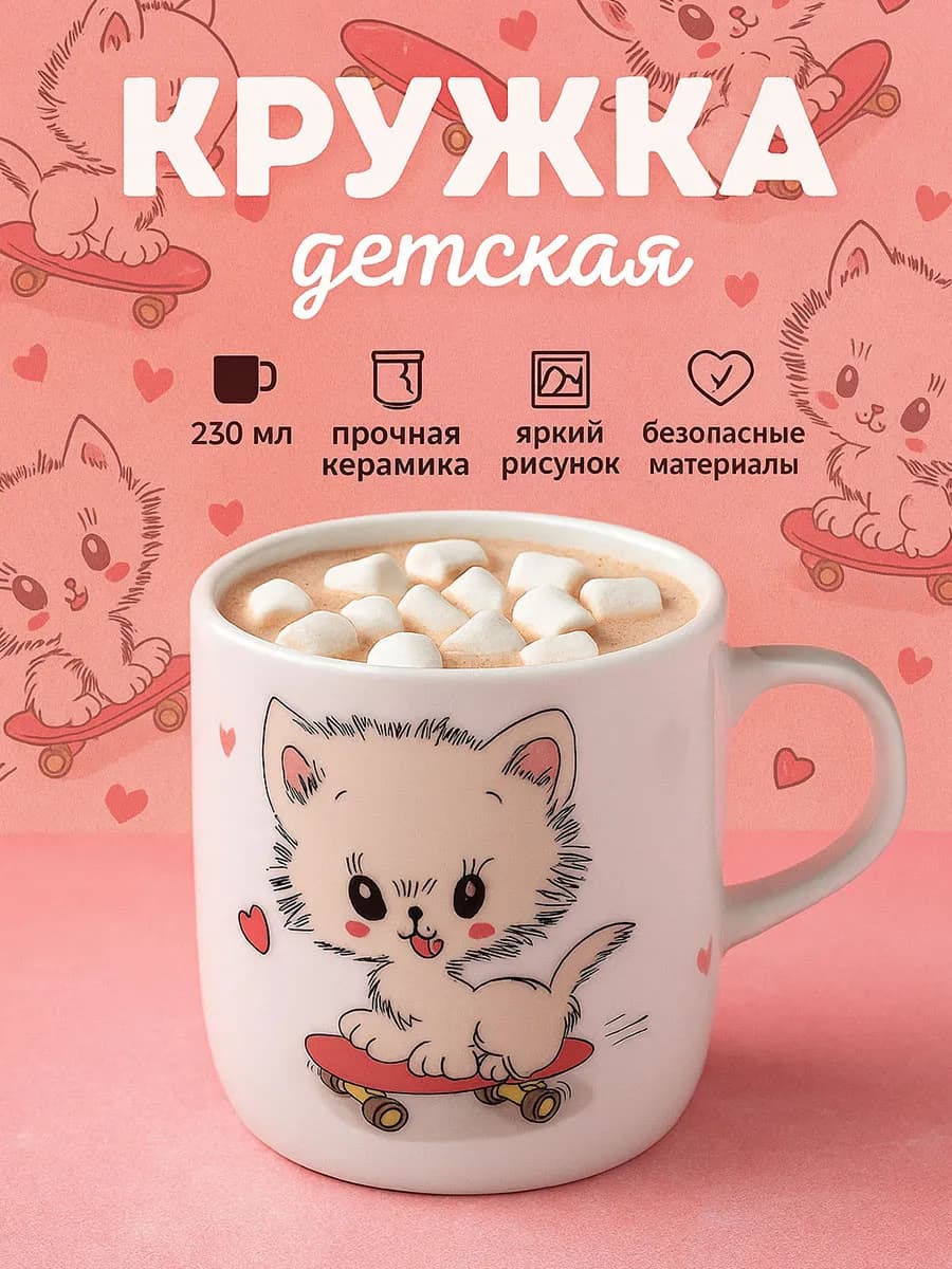 Кружка для чая керамическая 230 мл "Котенок" подарочная