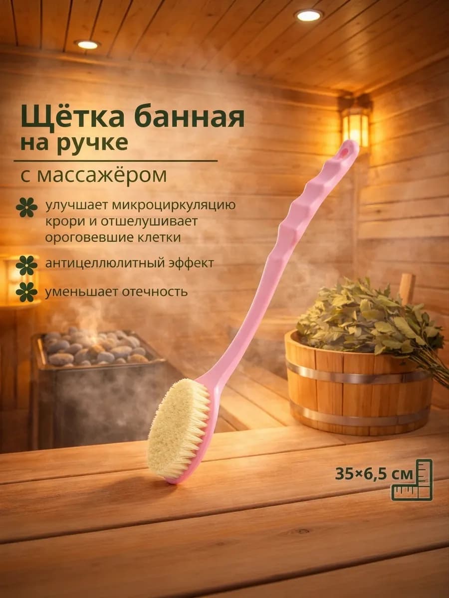 Щётка банная с ручкой и массажёром