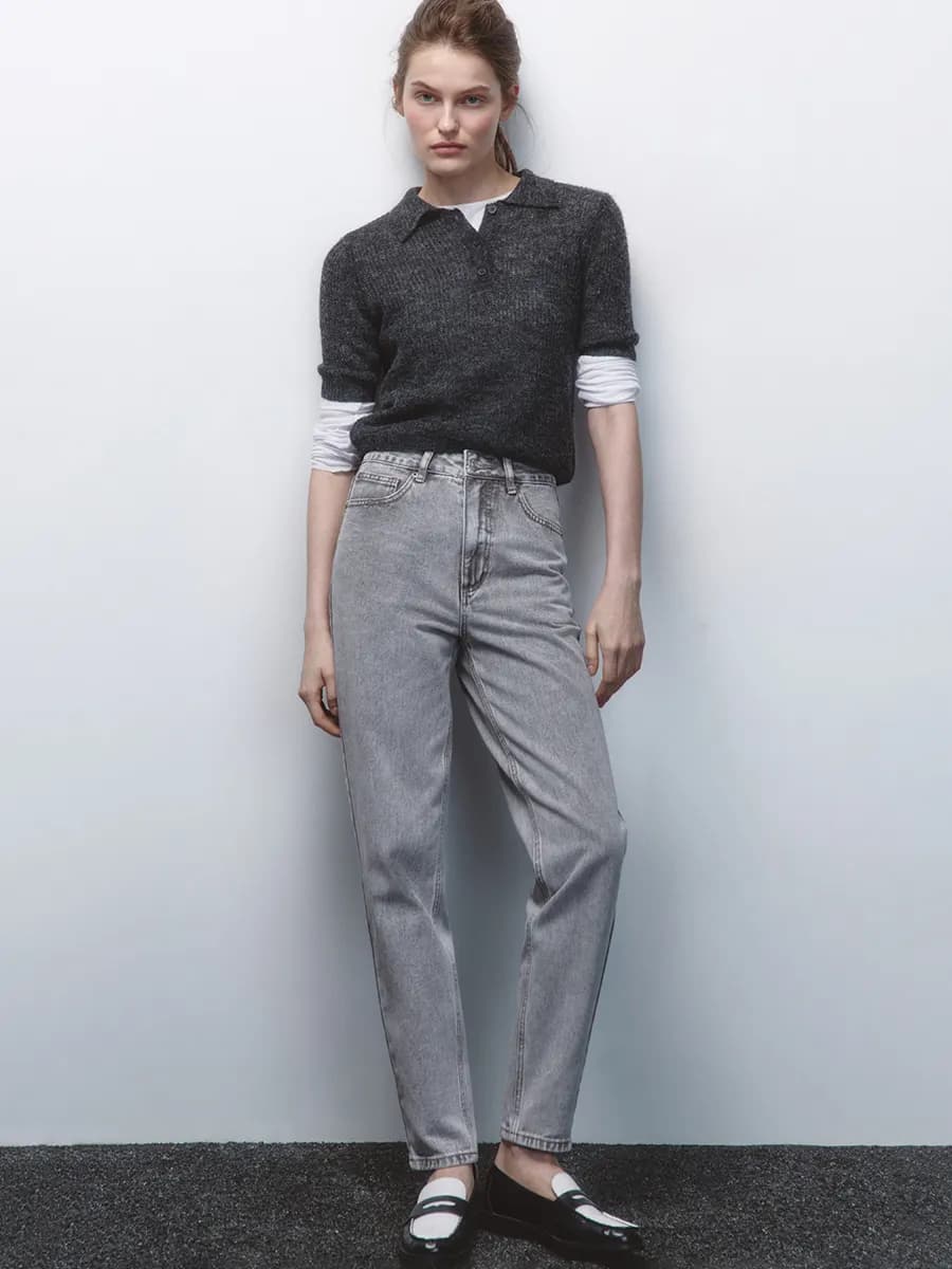 Джинсы базовые бананы mom с высокой посадкой зауженные