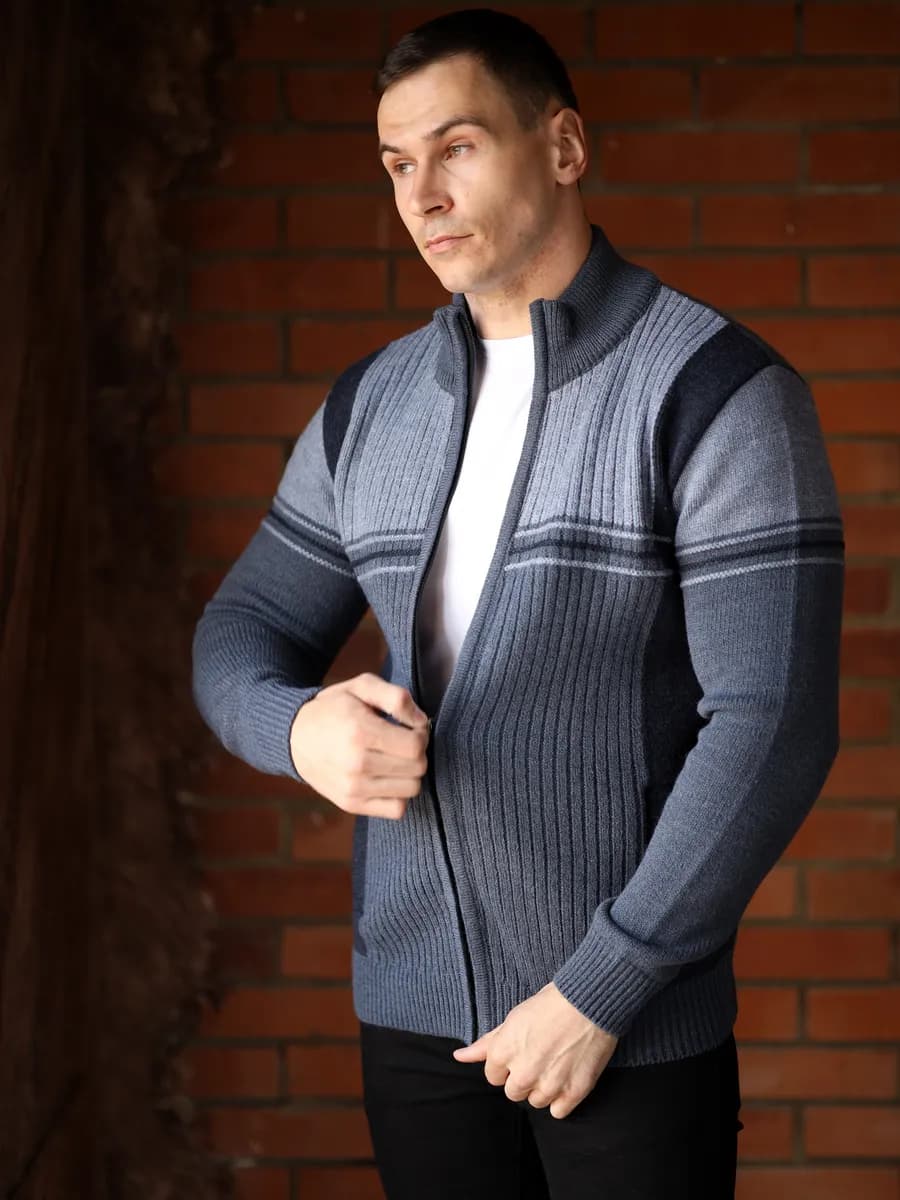 Кардиган на молнии вязаный свитер с горлом