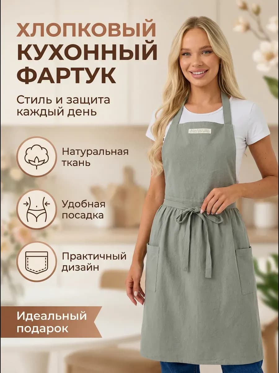 Фартук кухонный женский из хлопка рабочий для рисования