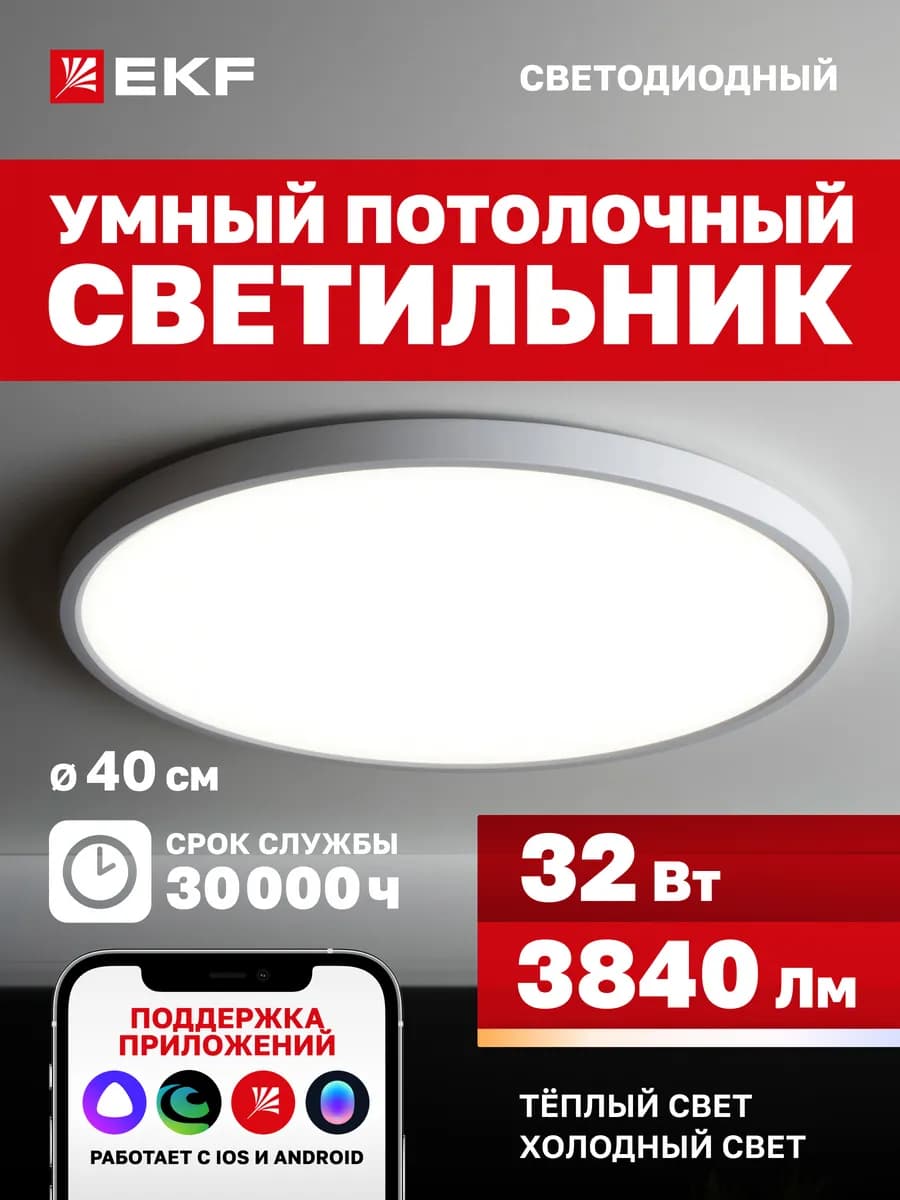 Светильник умный потолочный с голосовым управлением 400мм