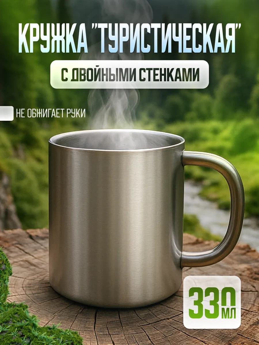 Кружка стальная с двойными стенками туристическая