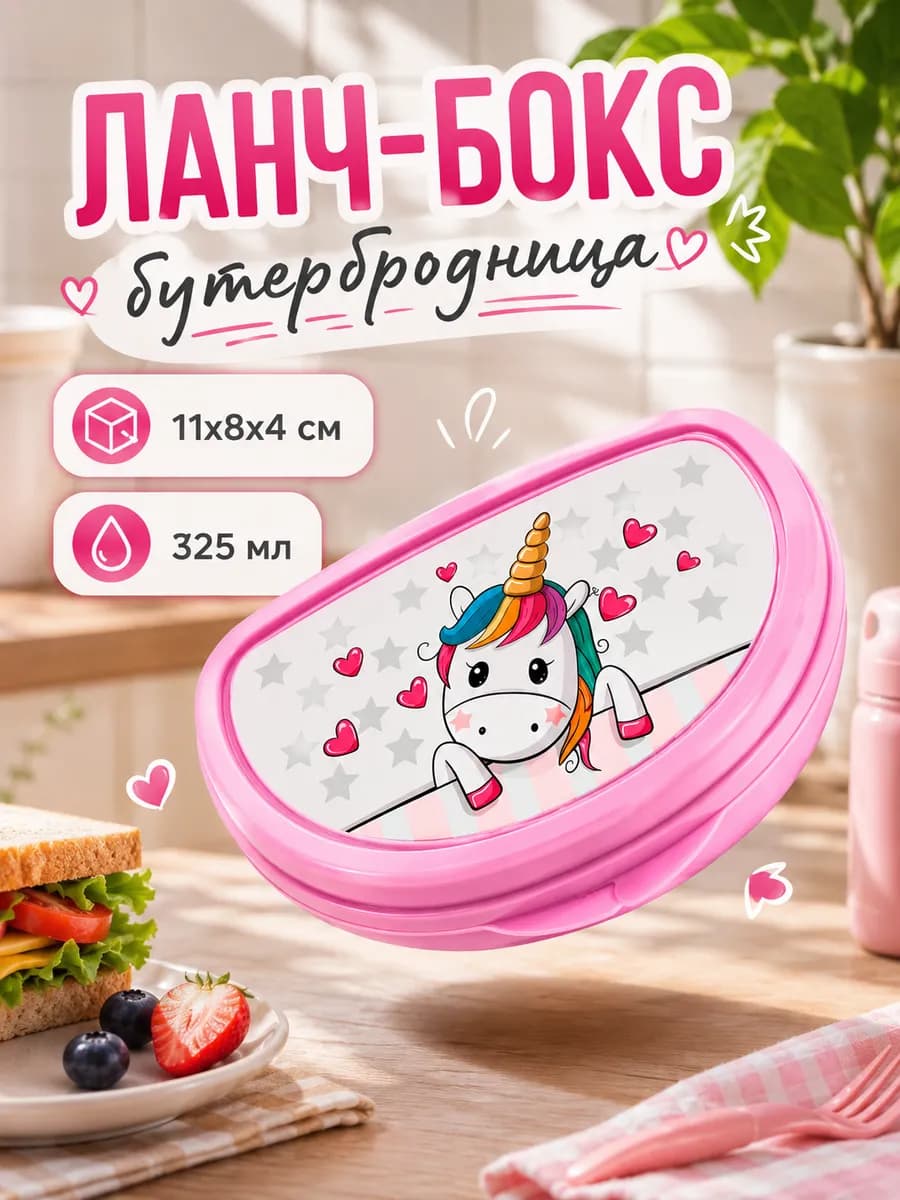 Ланч-бокс бутербродница "Единорог" 11х8х4 см