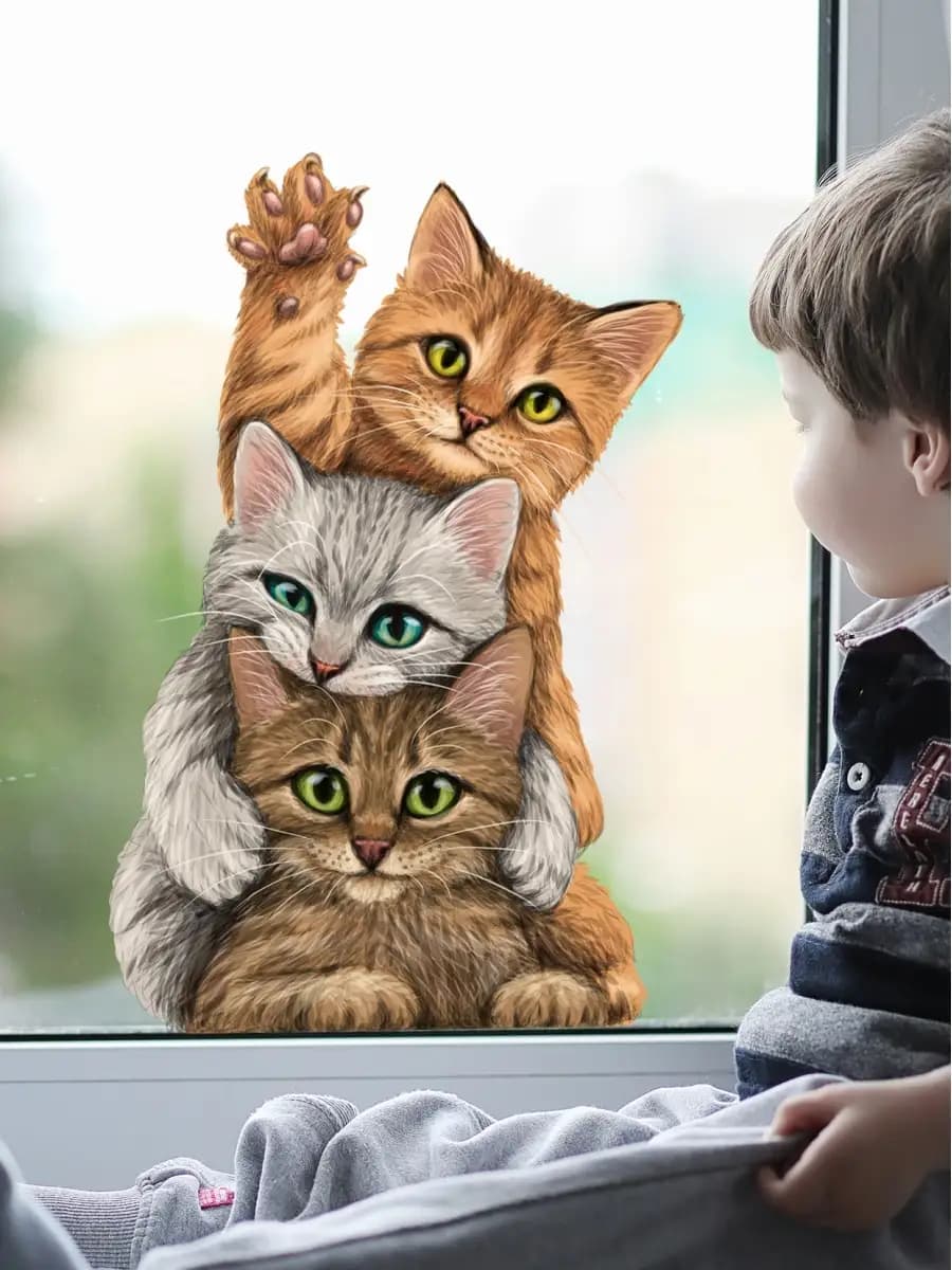 Наклейки на окна двухсторонние статические Коты