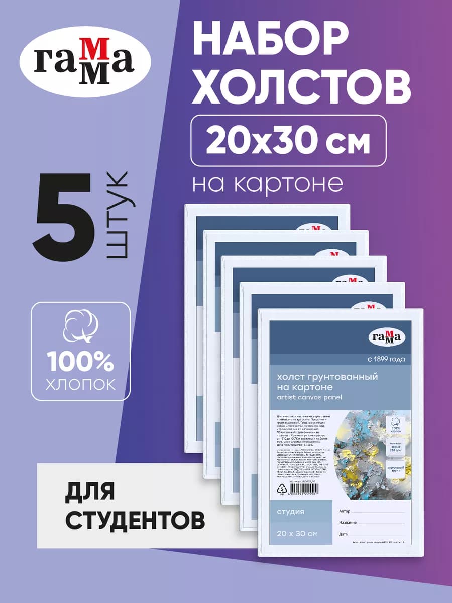 Холсты для рисования на картоне набор 5 шт 20х30 см
