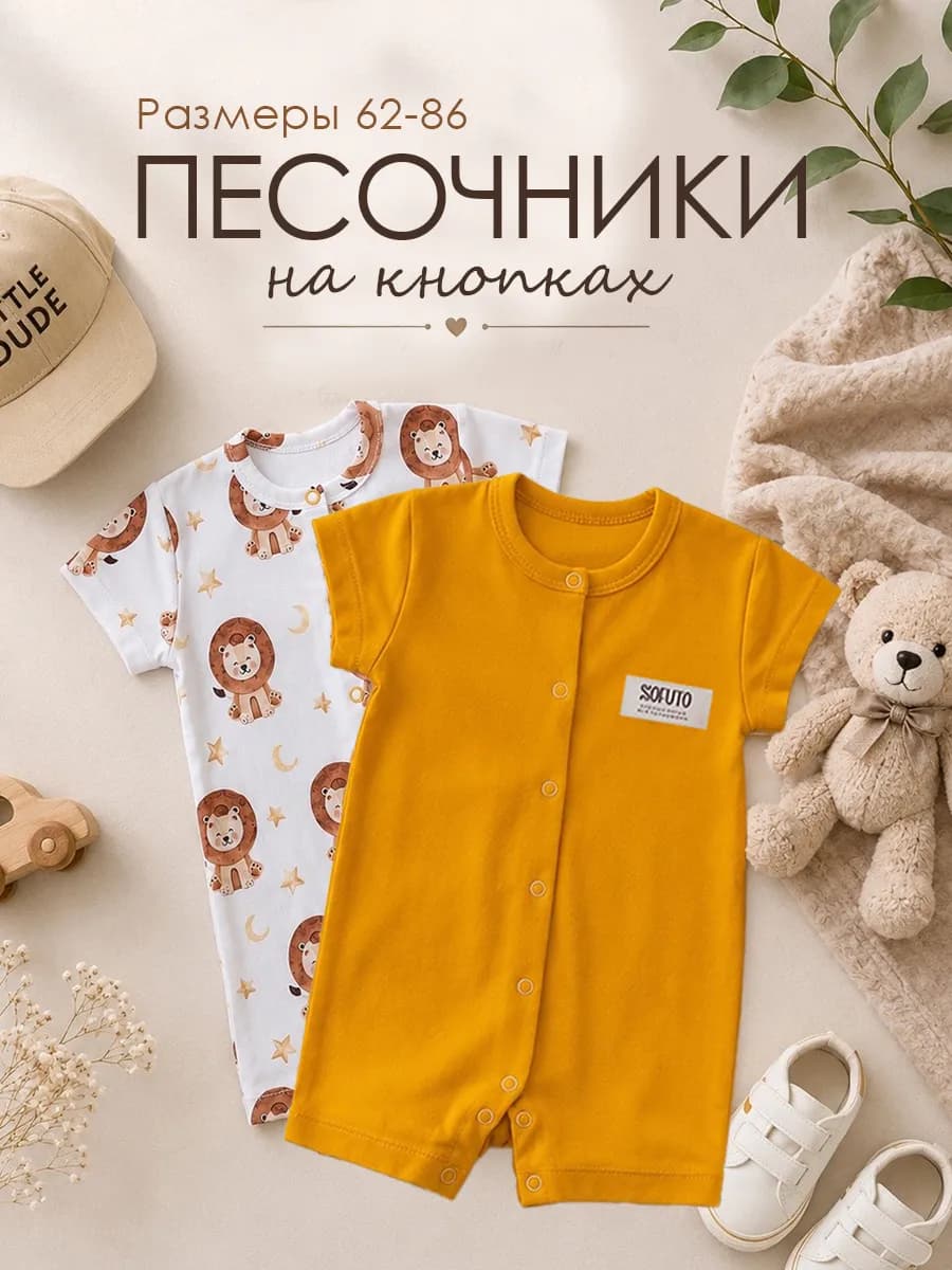 Песочник для малышей на кнопках хлопковый ромпер