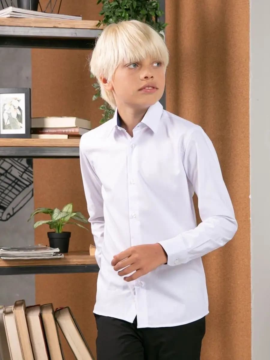 Рубашка школьная белая с длинным рукавом