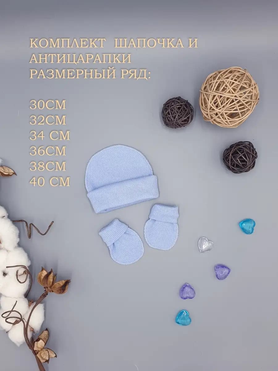 Комплект шапочка и царапки для новорожденных