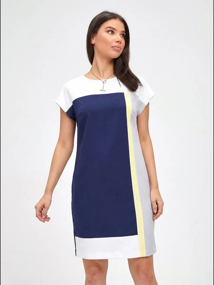 Платье летнее офисное прямое до колена, color block