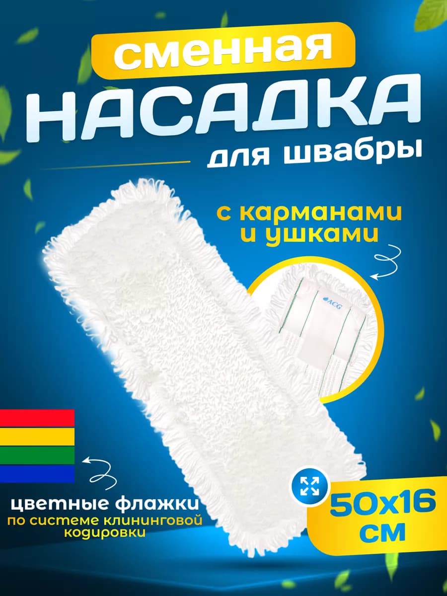 Сменная насадка тряпка для швабры c карманами и ушками