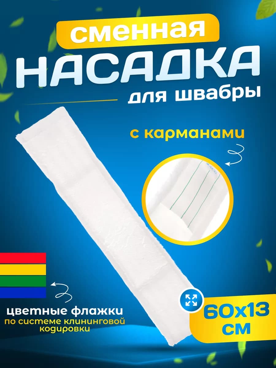 Сменная насадка тряпка для швабры c карманами и ушками