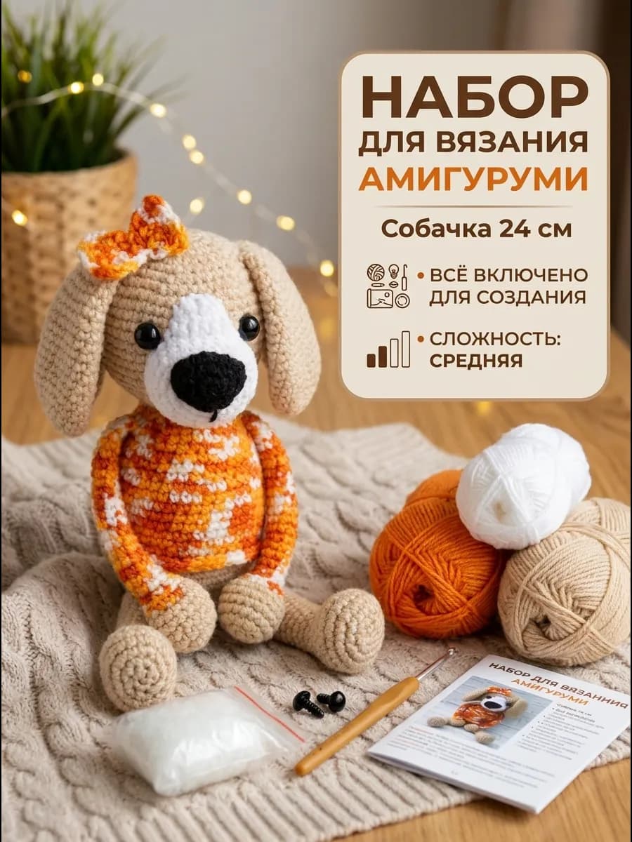 Набор для вязания игрушки крючком для начинающих собачка