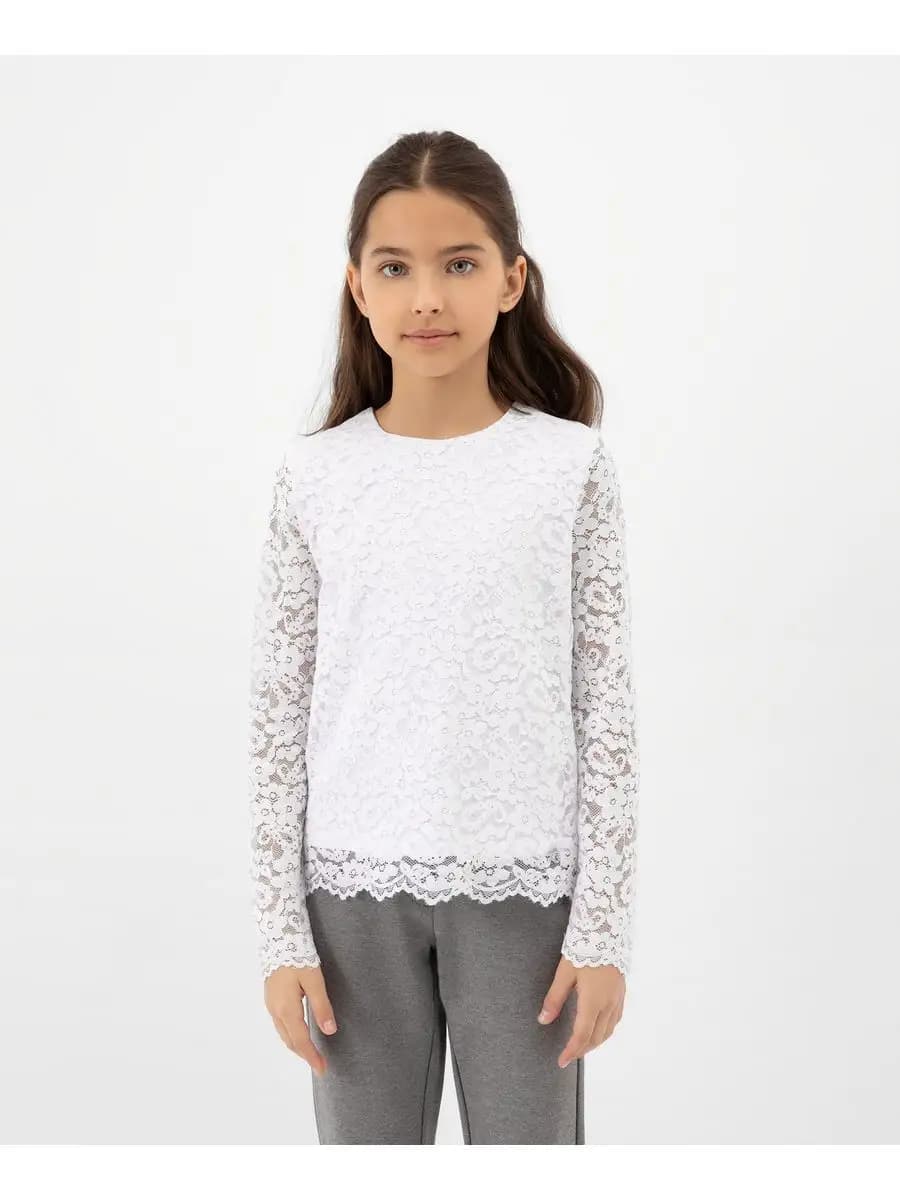 Блузка кружевная с длинным рукавом белая