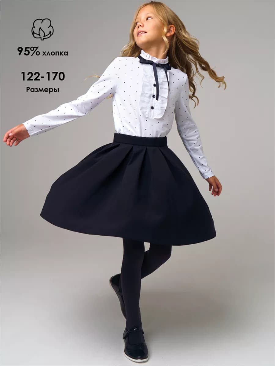 Блузка школьная трикотажная нарядная в горошек для подростка
