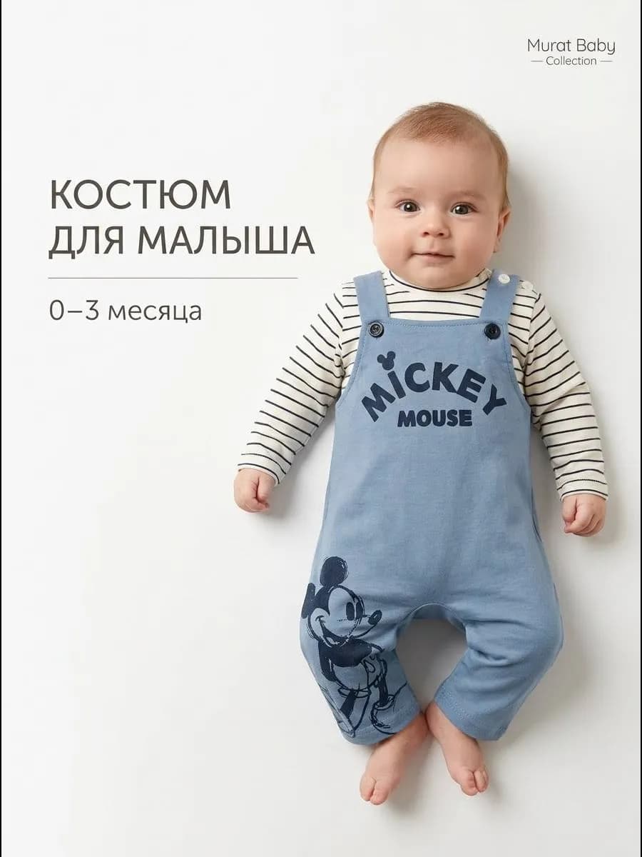 Костюм для новорожденных с полукомбинезоном и лонгсливом