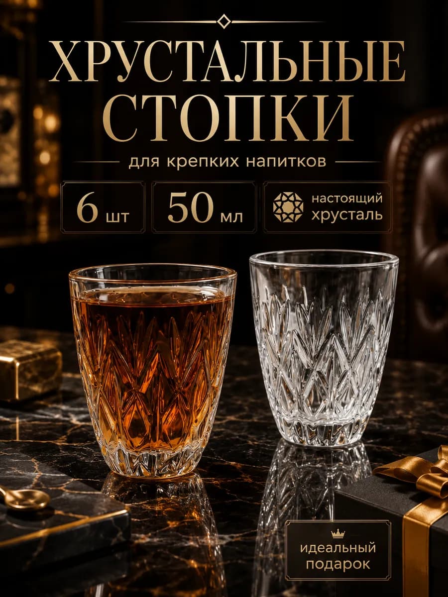Стопки хрустальные рюмки под водку набор 6 штук 50 мл